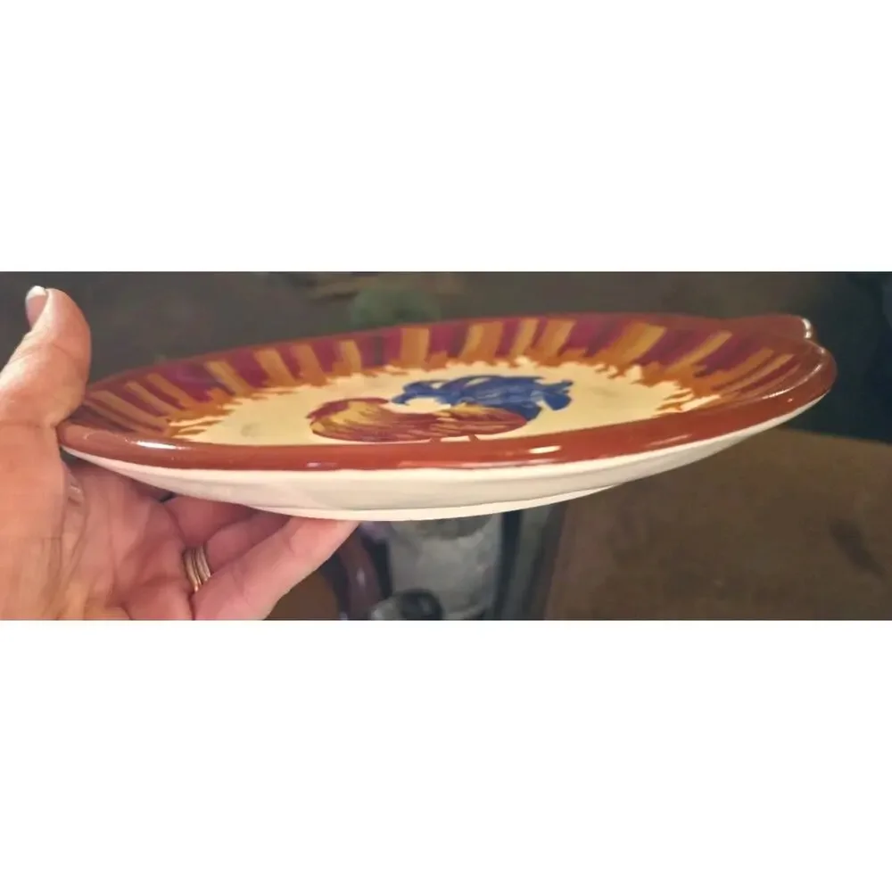 VTG BELLA CASA ROOSTER PLATE GANZ EARTHTONES EXCELLENT CONDITION WITH HANDLES